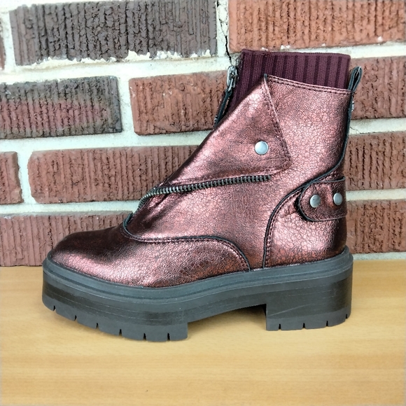 NWT Sam Edelman Linds Zip Genuine Leather Boots in Bordeaux (Metallic Red)Sz.6.5 - Picture 10 of 14
